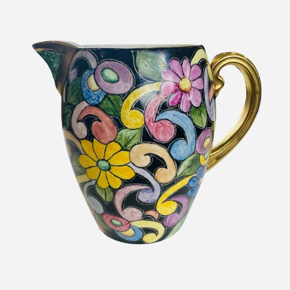 RARE Antique Hand-Painted Floral Majolica Ceramic Pitcher Jug Spode Copeland - Picture 2 of 9